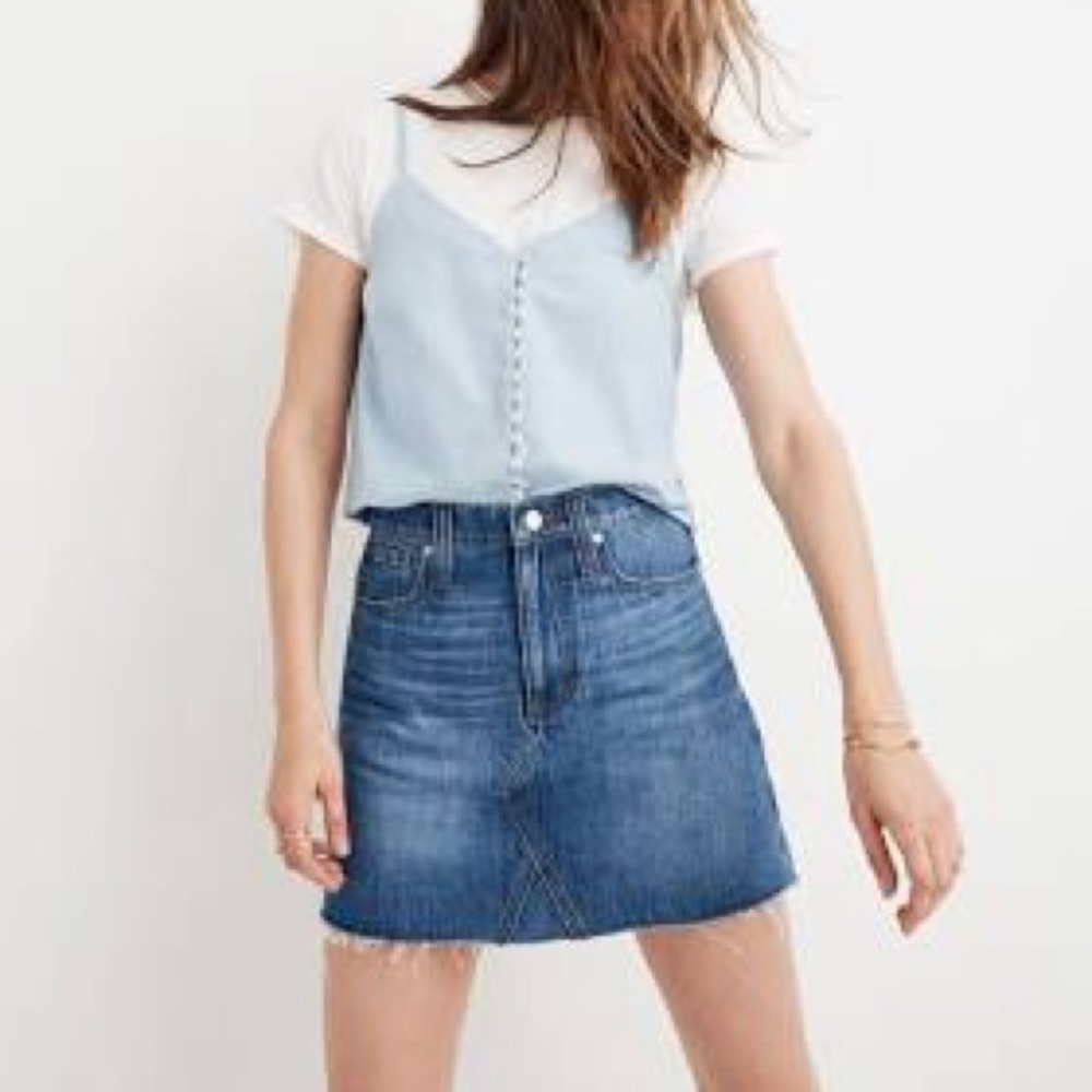 MADEWELL Aline raw hem Classic Blue Denim Skirt